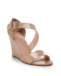 Stuart Weitzman | Natural Lineone Patent Leather Wedge Sandals | Lyst