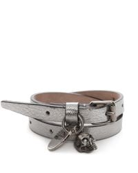 Alexander McQueen | Metallic Leather Double Wrap Skull Bracelet | Lyst