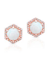 Anne Sisteron - 14kt Rose Gold White Opal Diamond Hexagon Stud Earrings - Lyst