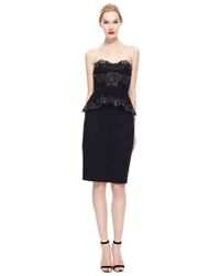 Marchesa | Black Ultra Suede Cocktail Dress with Laser Cut Peplum | Lyst