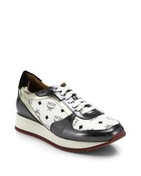 MCM | White Visetos Logo-print Leather Sneakers | Lyst