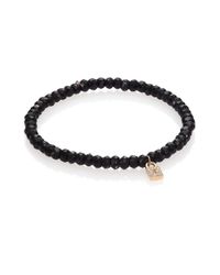 Sydney Evan | Diamond, Black Spinel & 14k Yellow Gold Lock Beaded Stretch Bracelet | Lyst
