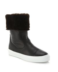 Ferragamo | Brown Lucio Foldover Leather & Shearling Boots | Lyst