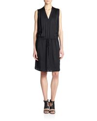 Vince | Black Shirred Drawstring Dress | Lyst