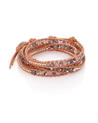 Chan Luu | Brown Grey Cloudy Quartz, Crystal & Leather Multi-row Beaded Wrap Bracelet | Lyst