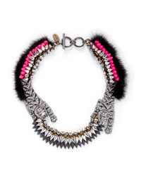 Venna | Metallic Fur Crystal Spike Chain Necklace | Lyst