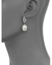 Majorica | Metallic 12mm White Baroque Pearl & Stering Silver Dangle Huggie Hoop Earrings/0.5 | Lyst