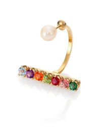 Delfina Delettrez | Gold Vein Multicolor Topaz, Peridot & 4mm White Freshwater Pearl Single Earring | Lyst