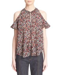 10 Crosby Derek Lam Green Floral Cold-Shoulder Crepe Top