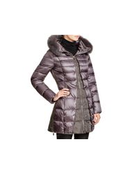 Maximilian | Gray Quilted Bicolor Nylon Jacket With Fox Fur-trimmed Hood | Lyst