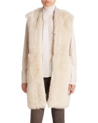 Vince | Natural Long Leather & Fur Coat | Lyst