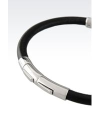Emporio Armani | Black Bracelet In Leather And Steel for Men | Lyst