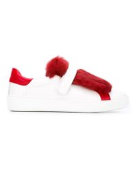 Moncler | Red Lucie Leather & Rabbit Fur Sneakers | Lyst