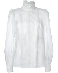 Dolce & Gabbana | White - Floral Lace Bib Blouse - Women - Silk/cotton/polyamide - 44 | Lyst