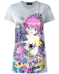 DSquared² - Gray Graffiti Print Cartoon T-shirt - Lyst