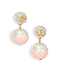 Tory Burch | Pink Evie Dipped Faux Pearl Drop Earrings | Lyst
