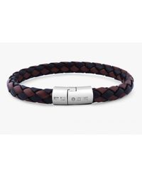 Tateossian - Intrecciato Cobra Bracelet In Black And Brown Leather With Silver Clasp for Men - Lyst