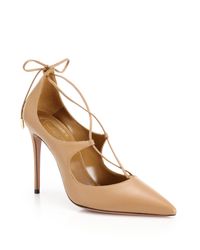 Aquazzura | Natural Christy Lace-up Point-toe Pumps | Lyst