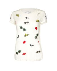 Alice + Olivia - White Robin Embellished T-shirt - Lyst