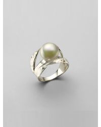 Majorica | Metallic 12Mm White Pearl & Sterling Silver Ribbon Ring | Lyst