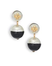 Tory Burch | Black Evie Dipped Faux Pearl Drop Earrings | Lyst