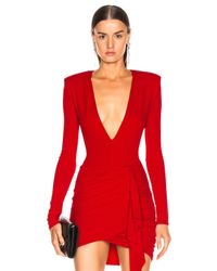Alexandre Vauthier Red Plunging Bodysuit