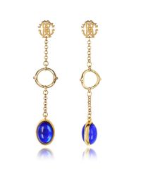 Roberto Cavalli - Metallic Rc Line Gold Tone Earrings W/deep Blue Stone - Lyst