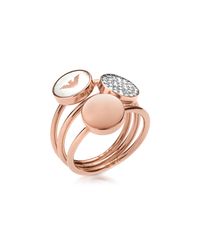 Emporio Armani - Pink Signature Rose Goldtone Triple Ring - Lyst