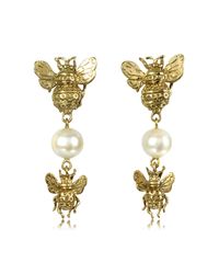 Bernard Delettrez - Metallic Bees And Pearls Bronze Earrings - Lyst