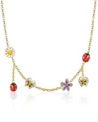 AZ Collection - Metallic Garden Line - Enamel Gold Plated Charm Necklace - Lyst