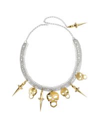Bernard Delettrez - Metallic Silver Chains With Bronze Skulls And Dagger Necklace - Lyst