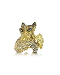 Bernard Delettrez - Metallic Gold And Cognac Diamonds Fox Ring - Lyst