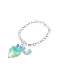 House of Murano - Blue Mare - Turquoise Murano Glass Heart Charm Sterling Silver Bracelet - Lyst