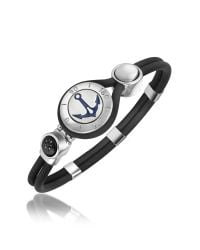 FORZIERI - Black Anchor & Compass Stainless Steel And Rubber Bracelet for Men - Lyst
