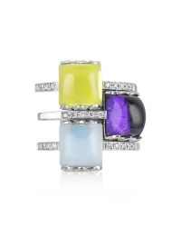 Mia & Beverly | Gemstone And Diamond 18k White Gold Ring | Lyst