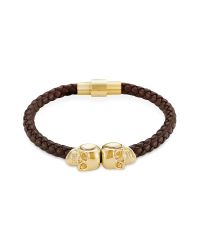 Northskull | Brown Red Tiger Eye & Perforated Gold Skull Charm Bracelet for Men | Lyst