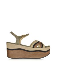 L'Autre Chose - Black Three Tone Suede Wedge Sandal - Lyst
