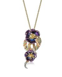 Roberto Cavalli - Metallic Purple Flower Goldtone Brass Necklace W/crystals - Lyst