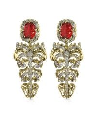 Roberto Cavalli | Metallic Renaissance Light Gold Tone Metal And Ruby Clip On Earrings | Lyst