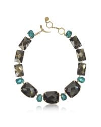 Tory Burch - Green Goldtone Brass W/ Denim Blue Crystals Necklace - Lyst