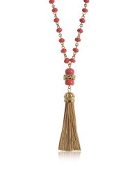 Tory Burch | Coral Red Beaded Tassel Long Necklace | Lyst