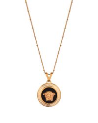 Versace - Metallic Enamel Medusa Head Disk Necklace Black/light Gold - Lyst