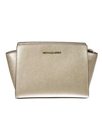 MICHAEL Michael Kors | Metallic Borsa Selma Medium Messngere Tz Satchel Saffiano Dettagli Rhodium | Lyst