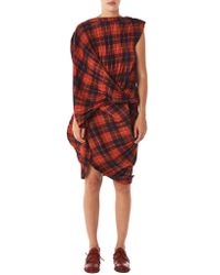 Junya Watanabe - Red Pleated Plaid Dress - Lyst