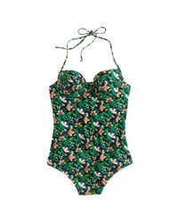 J.Crew | Green Underwire Halter One-piece Swimsuit In Ratti Lotus Floral Print | Lyst