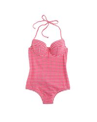 J.Crew | Pink Dd-cup Underwire Halter One-piece Swimsuit In Gingham Seersucker | Lyst