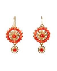 Luis Mendez Artesanos - Red 18kt Gold & Coral Rose Circle Earrings - Lyst