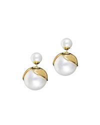 CZ by Kenneth Jay Lane - Metallic Lotus Blossom Double Pearl Earrings - Lyst