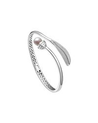 Fei Liu - Metallic Rhodium Plated Snowdrop Pearl Leaf Bangle With Cz - Lyst