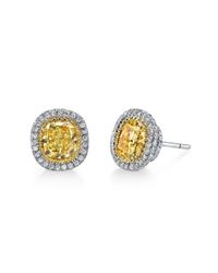 Harry Kotlar - Metallic Fancy Yellow Cushion Cut With Halo Pave Stud Earrings - Lyst